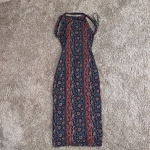 Lulu’s Bodycon Midi dress, multi colored (blues and reds) XS